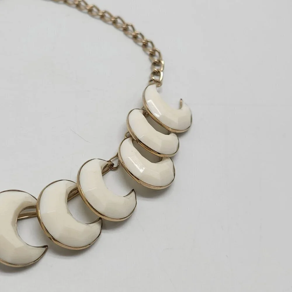 Vintage Gold Tone Chain Necklace With White Lucite Crescent Moon Links